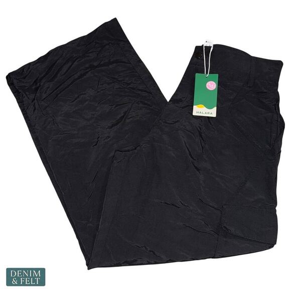Halara Wide Leg Cargo Pants Black High Rise 100% Nylon Size Large NEW/NWT!! - Picture 3 of 9